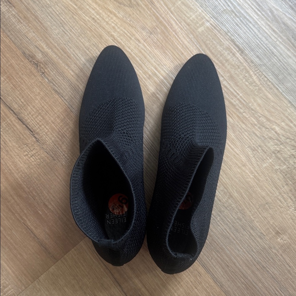 Eileen Fisher Honey Black Knit Block Heel Ankle Booties 9.5 $235 - Picture 6 of 7